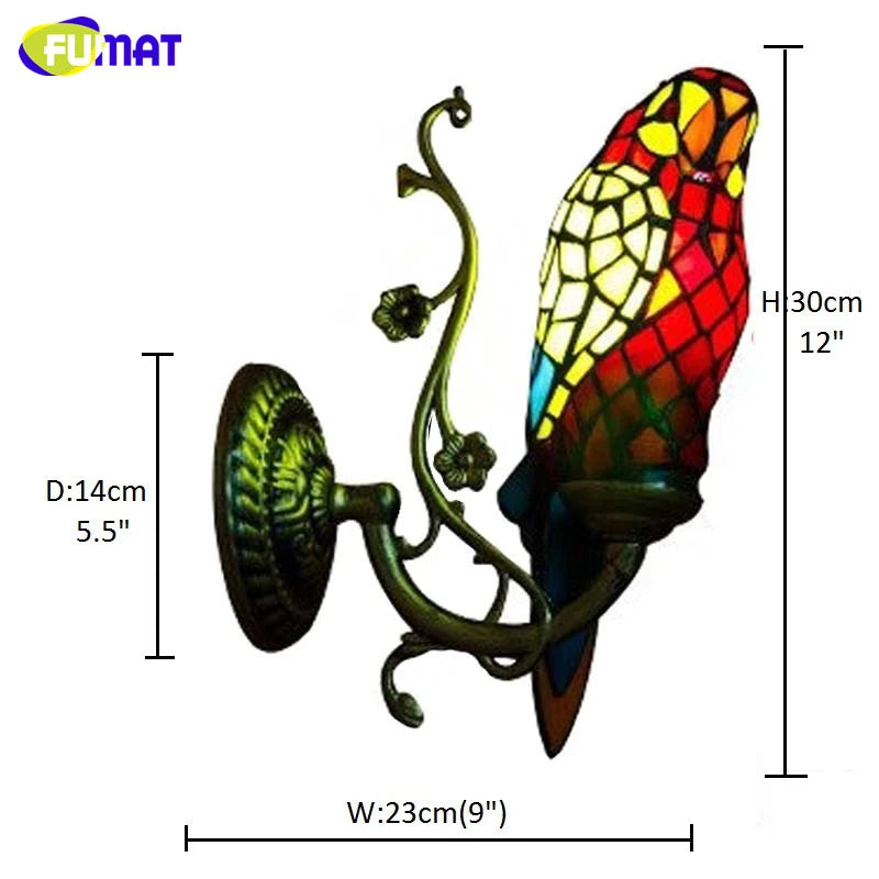 Tiffany Style Parrot 5.5 Inches Wall Lamp Stained Glass PW022001