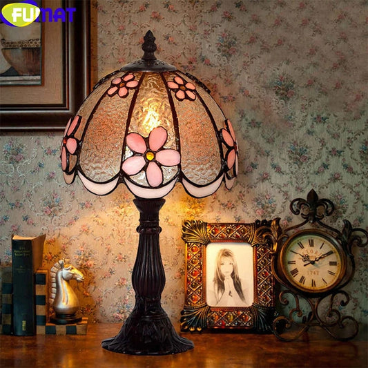 Tiffany Style Pink Flower 8 Inches Table Lamp Stained Glass FT022405