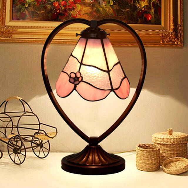 Tiffany Style Pink Flower 10 Inches Table Lamp Stained Glass DT022403