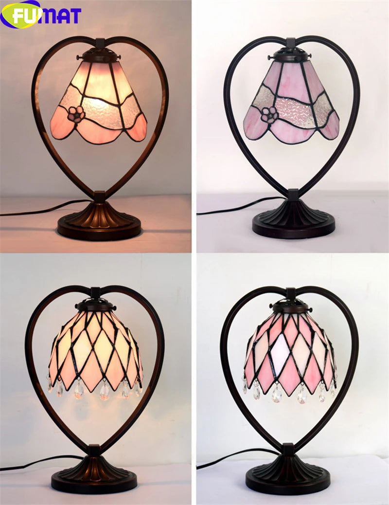 Tiffany Style Pink Flower 10 Inches Table Lamp Stained Glass DT022403