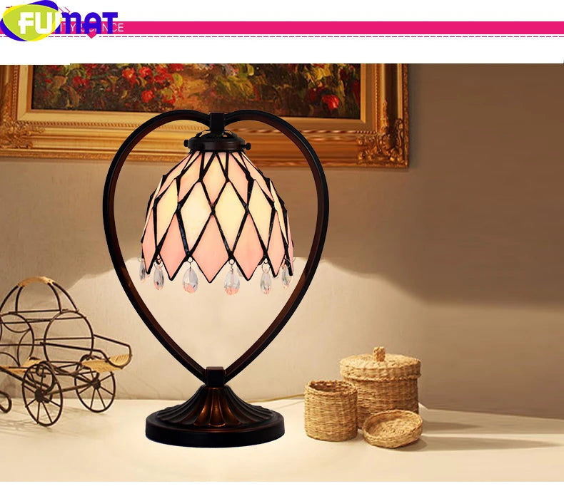 Tiffany Style Pink Flower 10 Inches Table Lamp Stained Glass DT022403