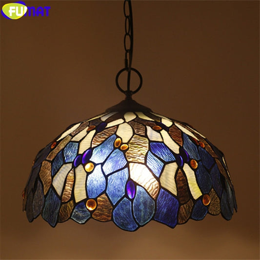 Tiffany Style Blue Church 16 Inches Pendant Lamp Stained Glass CP022103