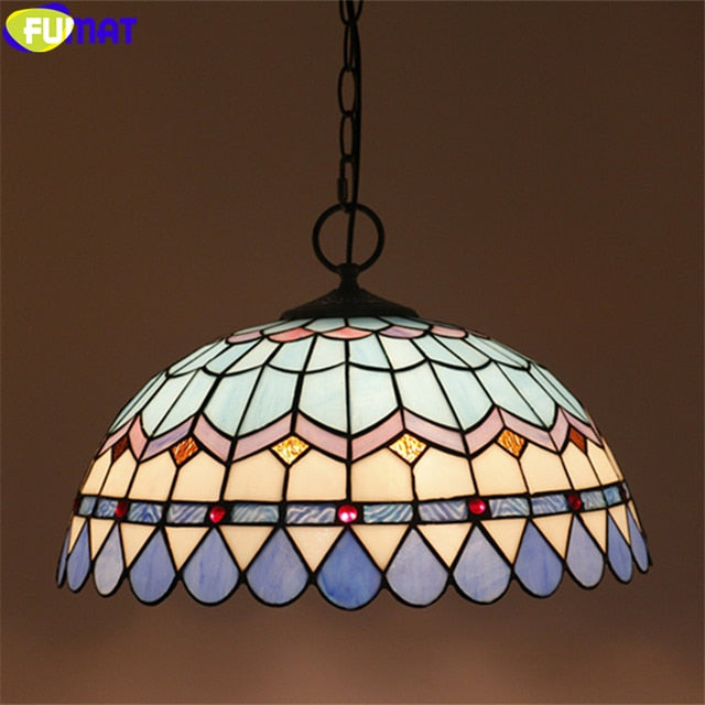 Tiffany Style Blue Church 16 Inches Pendant Lamp Stained Glass CP022103