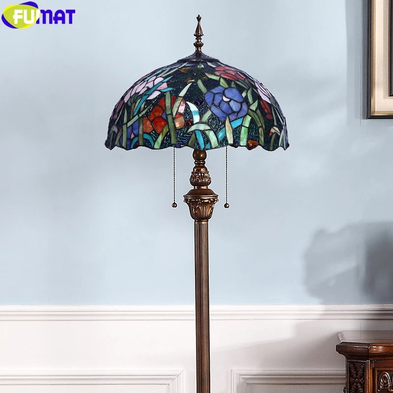 FUMAT Tiffany Style Orchid 16 Inches Floor Lamp Stained Glass OF021104