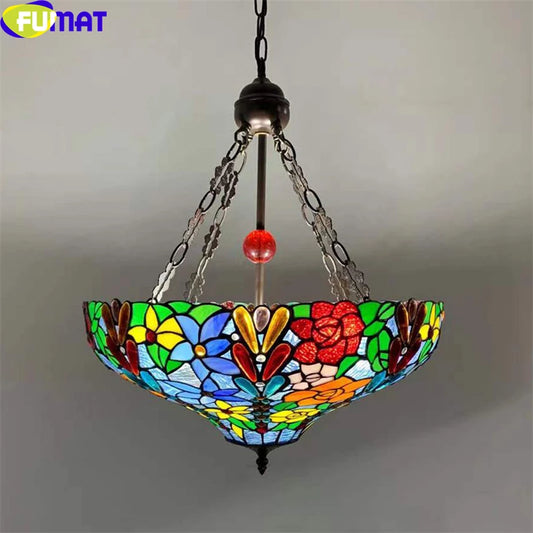 FUMAT Tiffany Style Rose 20 Inches Ceiling Lamp Stained Glass RC020819