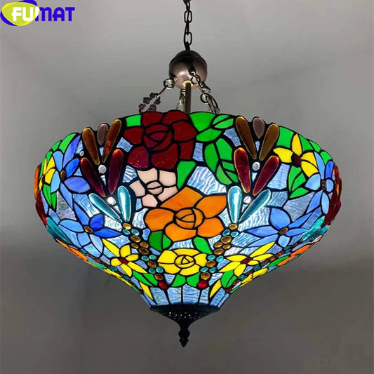 FUMAT Tiffany Style Rose 20 Inches Ceiling Lamp Stained Glass RC020819