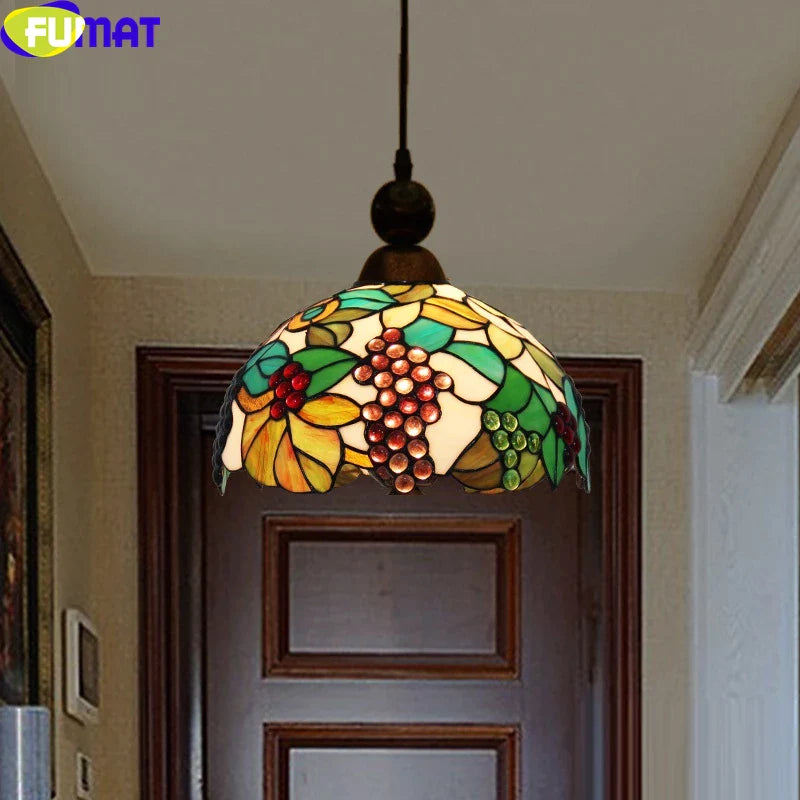 FUMAT Tiffany Style Grape Leaf 12-20 Inches Ceiling Lamp Stained Glass GC020906