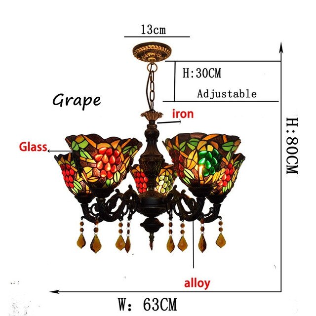 FUMAT Tiffany Style Grape 24 Inches Ceiling Lamp Stained Glass GC020904