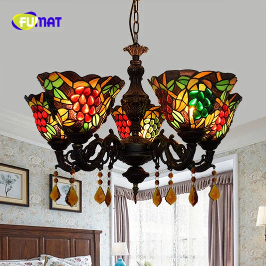 FUMAT Tiffany Style Grape 24 Inches Ceiling Lamp Stained Glass GC020904