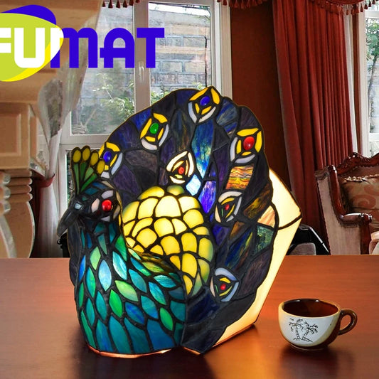 Tiffany Style Peacock 11 Inches Table Lamp Stained Glass PT021109