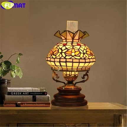 FUMAT Tiffany Style Kerosene 7-9 Inches Table Lamp Stained Glass KT021106