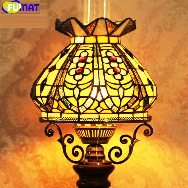 FUMAT Tiffany Style Kerosene 7-9 Inches Table Lamp Stained Glass KT021106