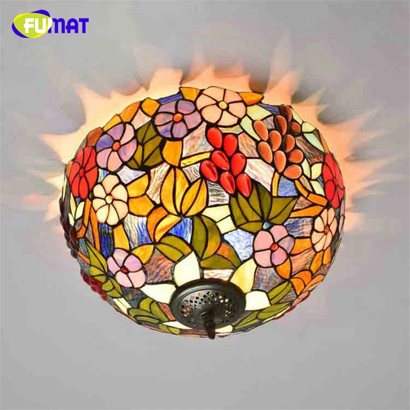 FUMAT Tiffany Style Grape 16 Inches Ceiling Lamp Stained Glass GC020825