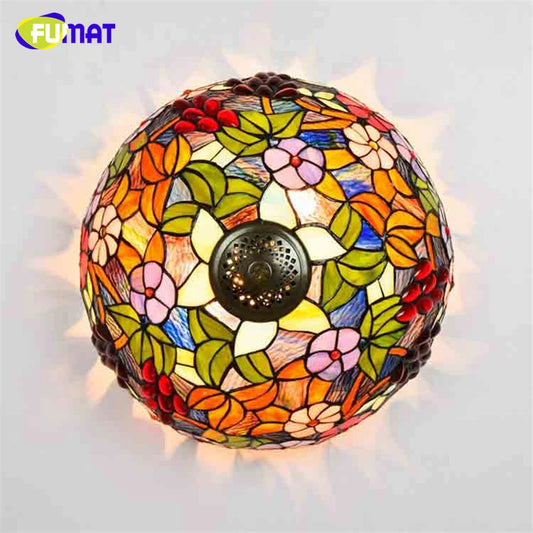 FUMAT Tiffany Style Grape 16 Inches Ceiling Lamp Stained Glass GC020825