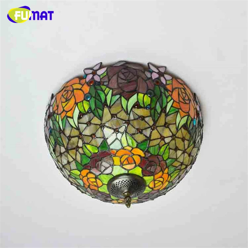 FUMAT Tiffany Style Rose 16 Inches Ceiling Lamp Stained Glass RC020823