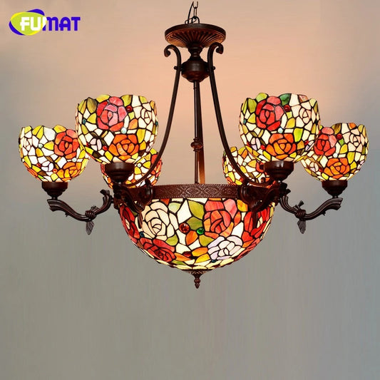 FUMAT Tiffany Style Rose 31.5 Inches Ceiling Lamp Stained Glass RC020822