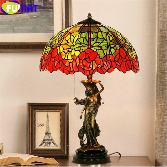 FUMAT Tiffany Style Rose 16 Inches Floor Lamp Stained Glass RF020818