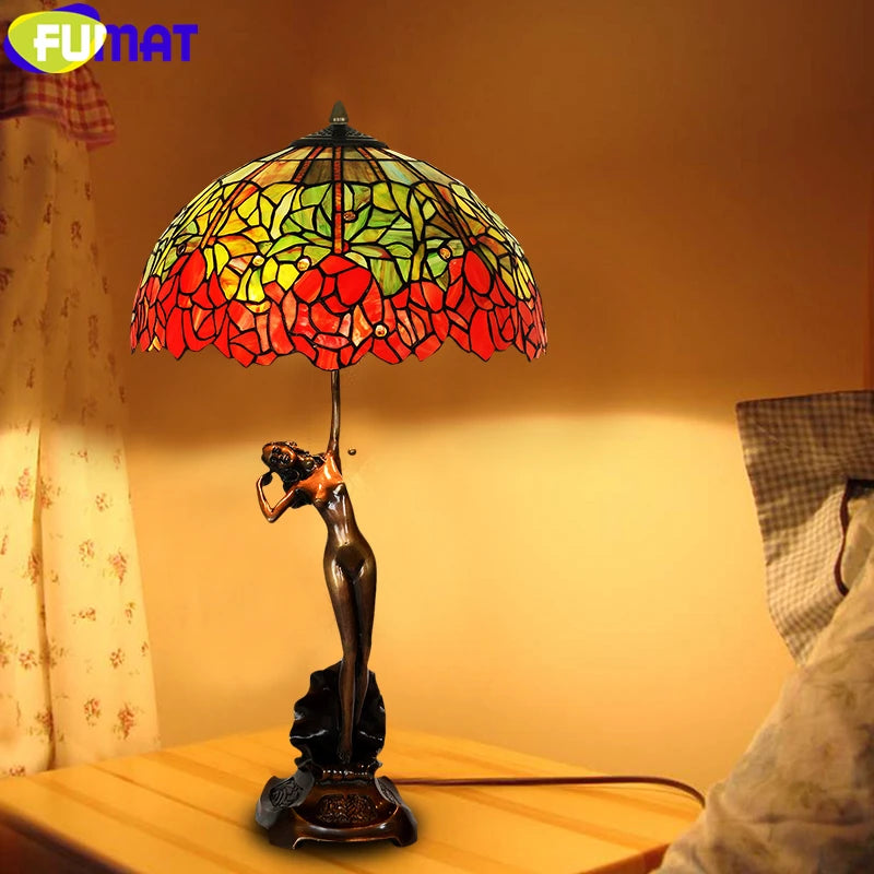 FUMAT Tiffany Style Rose 16 Inches Floor Lamp Stained Glass RF020818