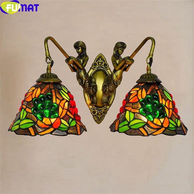 FUMAT Tiffany Style Grape 8 Inches Wall Lamp Stained Glass GW020905