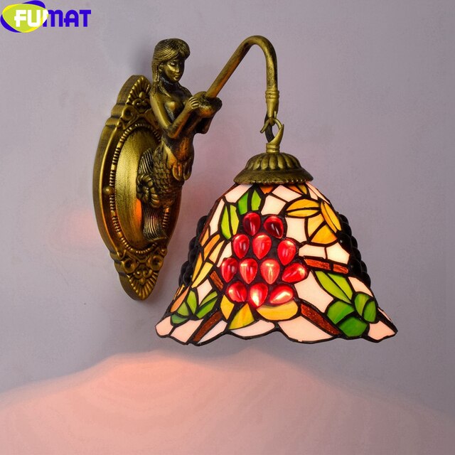 FUMAT Tiffany Style Grape 8 Inches Wall Lamp Stained Glass GW020905