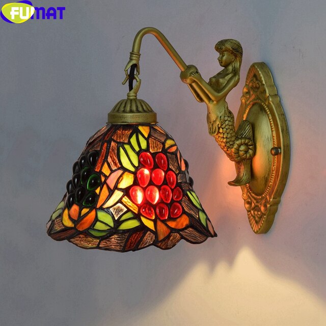 FUMAT Tiffany Style Grape 8 Inches Wall Lamp Stained Glass GW020905