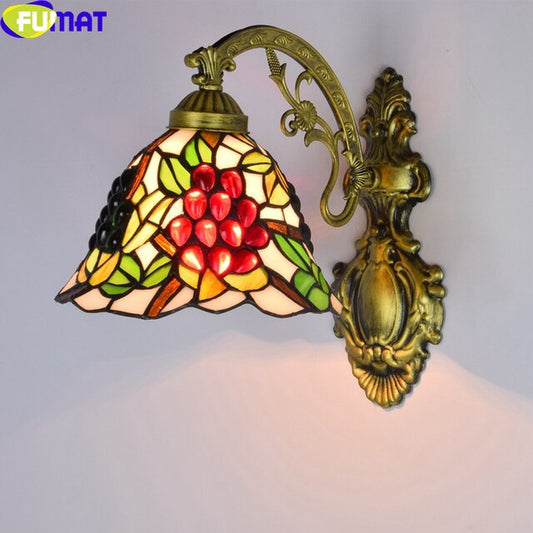 FUMAT Tiffany Style Grape 8 Inches Wall Lamp Stained Glass GW020905