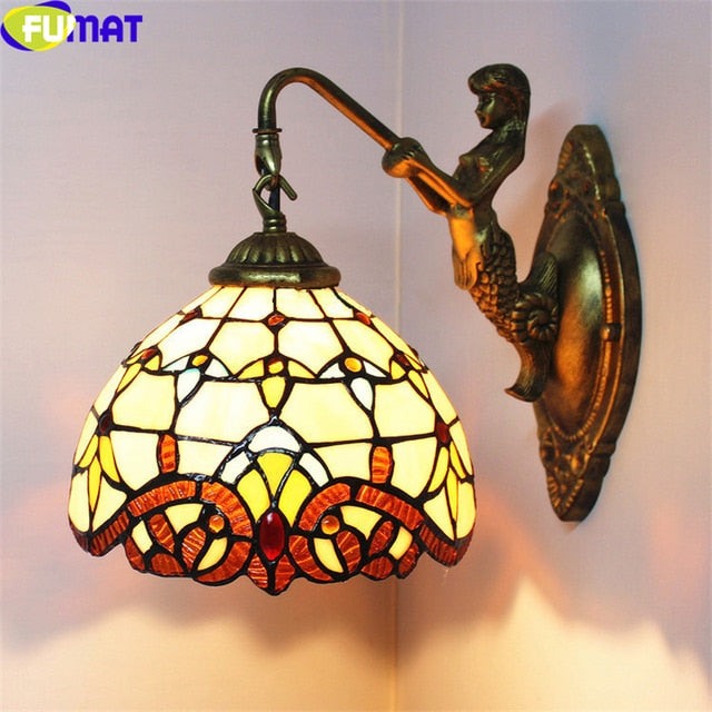 FUMAT Tiffany Style Baroque 8 Inches Wall Lamp Stained Glass BW020923