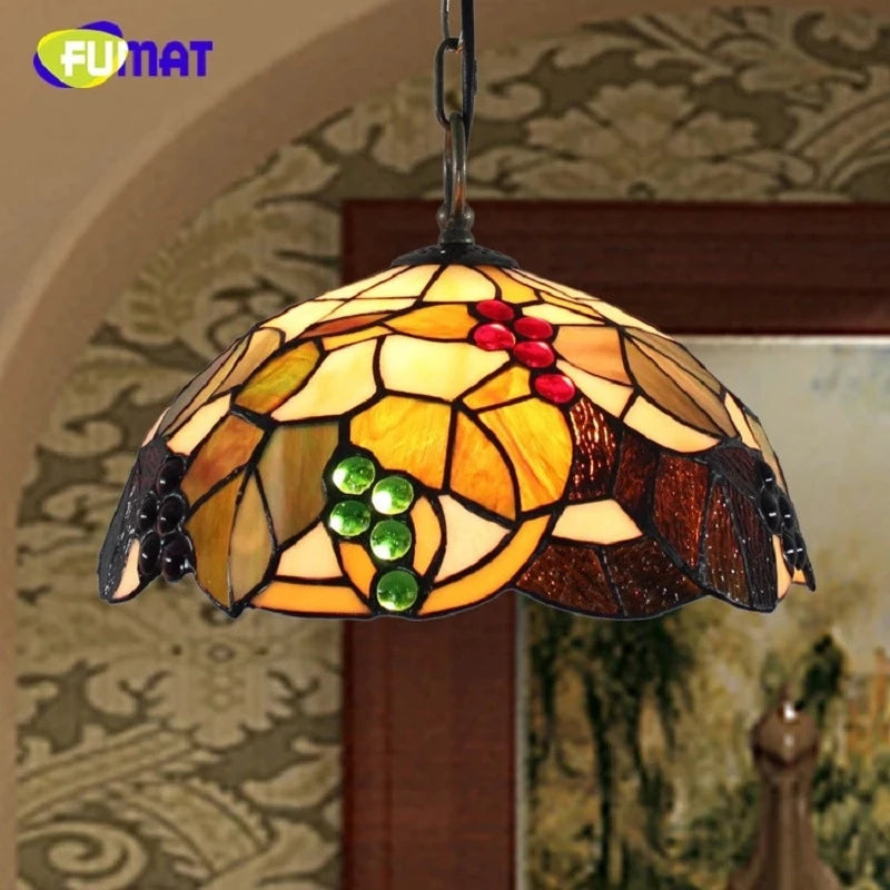 FUMAT Tiffany Style Grape 12/16 Inches Ceiling Lamp Stained Glass GC020917