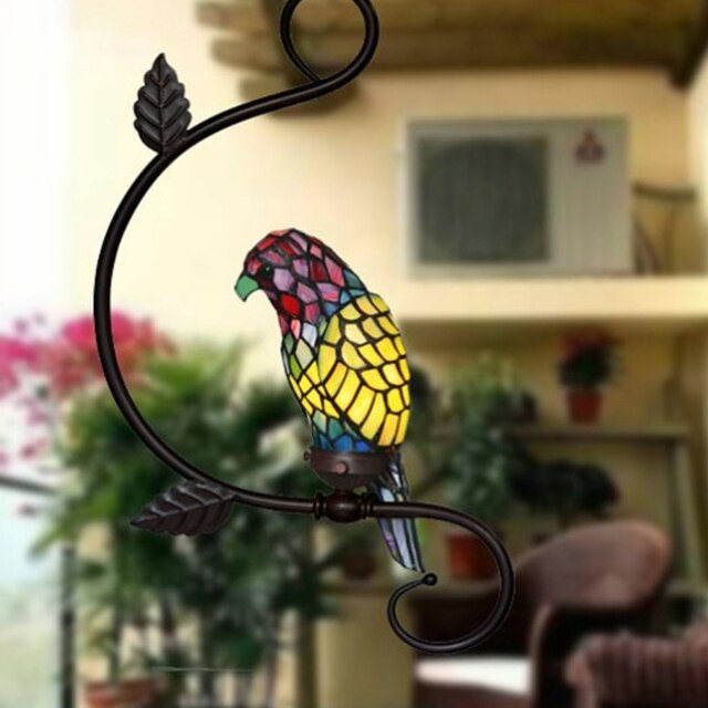 FUMAT Tiffany Style Parrot 12 Inches Ceiling Lamp Stained Glass PC020808