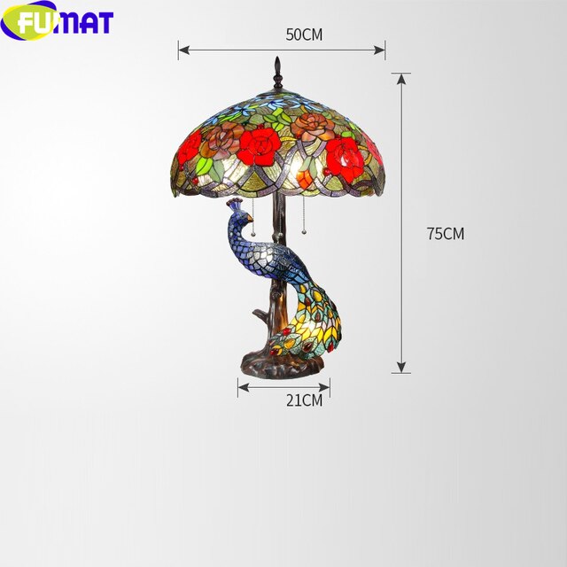 Tiffany Style Peacock 20 Inches Table Lamp Stained Glass PT021110