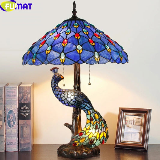 Tiffany Style Peacock 20 Inches Table Lamp Stained Glass PT021110