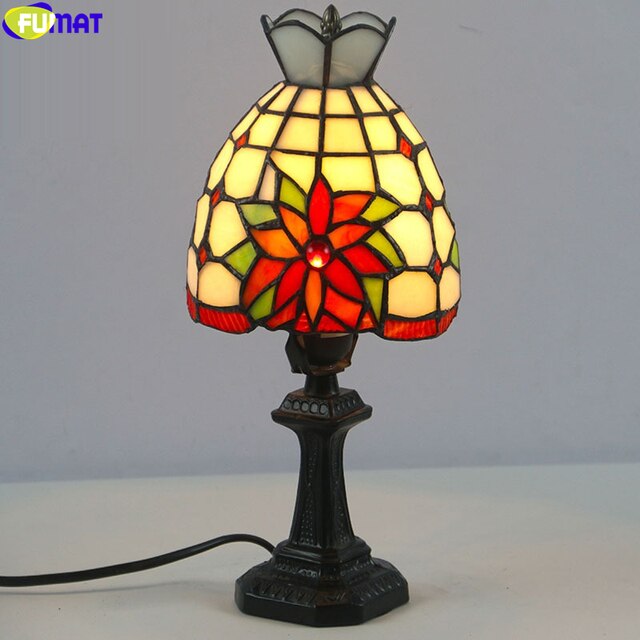 FUMAT Tiffany Style Rose 8 Inches Table Lamp Stained Glass RT020919