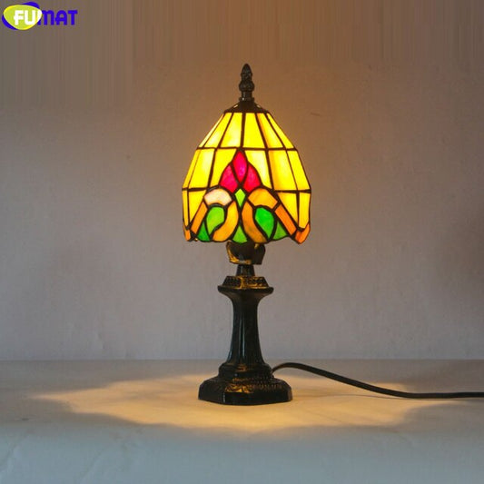 FUMAT Tiffany Style Rose 8 Inches Table Lamp Stained Glass RT020919