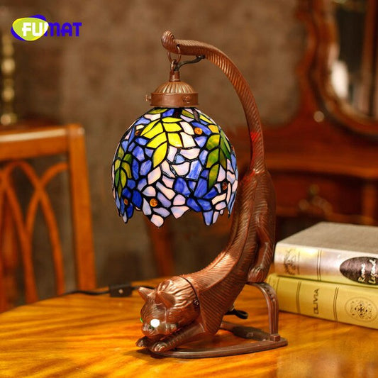 FUMAT Tiffany Style Grape Wisteria 10 Inches Table Lamp Stained Glass GWT022402