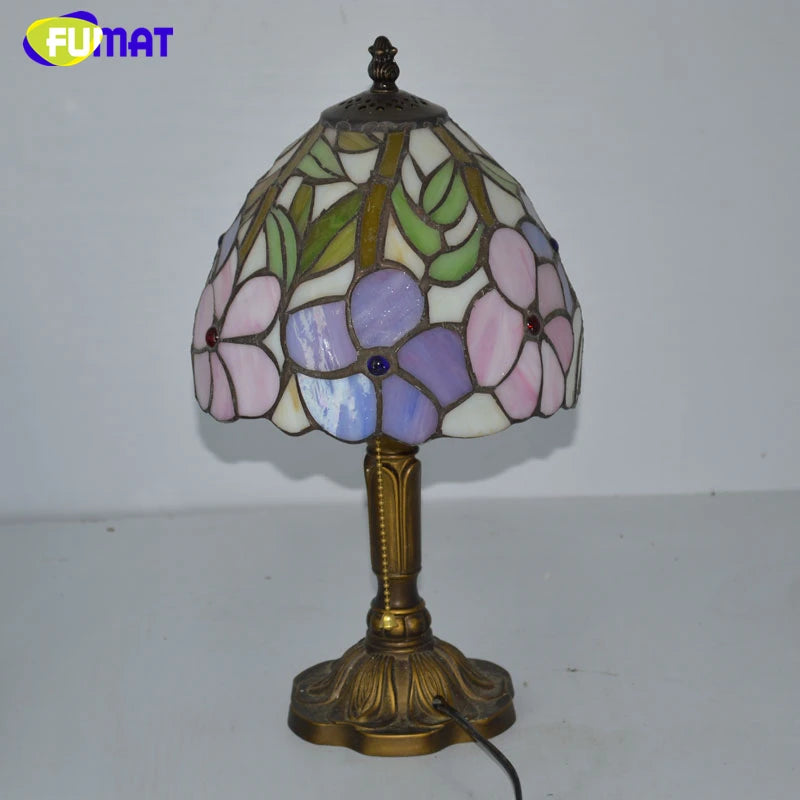 FUMAT Tiffany Style Flower 8 Inches Table Lamp Stained Glass FT020918