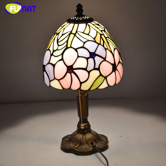 FUMAT Tiffany Style Flower 8 Inches Table Lamp Stained Glass FT020918