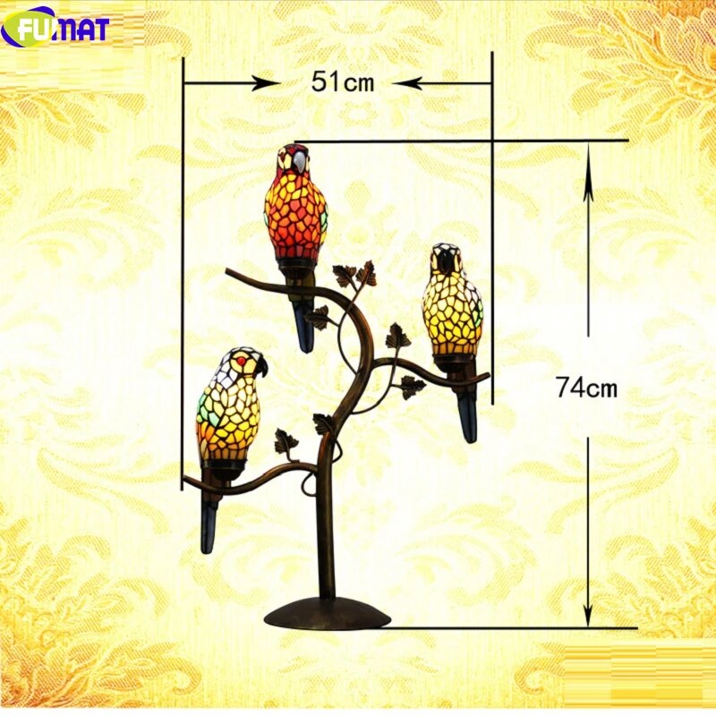 FUMAT Tiffany Style Parrot 14-20 Inches Table Lamp Stained Glass PT020812