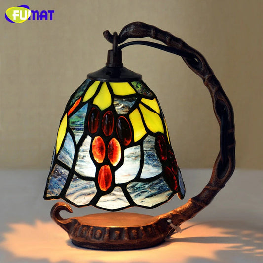 FUMAT Tiffany Style Rose 6 Inches Table Lamp Stained Glass RT020916