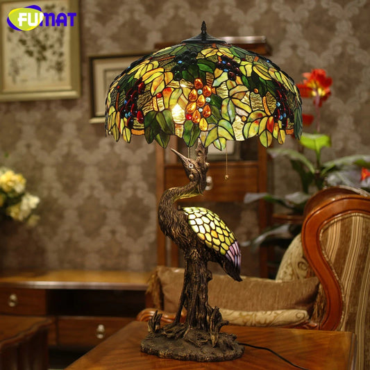 FUMAT Tiffany Style Grape 20 Inches Table Lamp Stained Glass GT020803