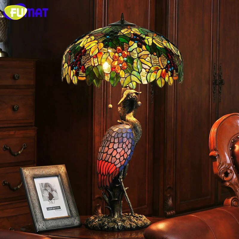 FUMAT Tiffany Style Grape 20 Inches Table Lamp Stained Glass GT020803