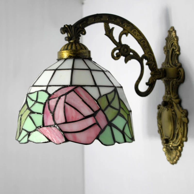 FUMAT Tiffany Style Rose 8 Inches Wall Lamp Stained Glass RW020820