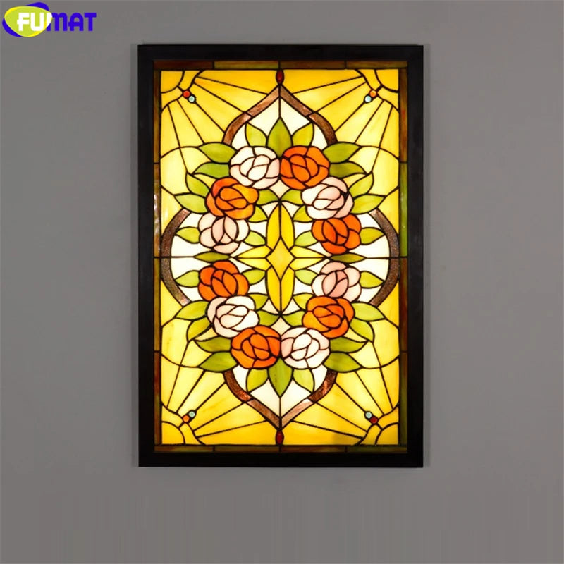 FUMAT Tiffany Style Rose 15 Inches Wall Lamp Stained Glass RW020821