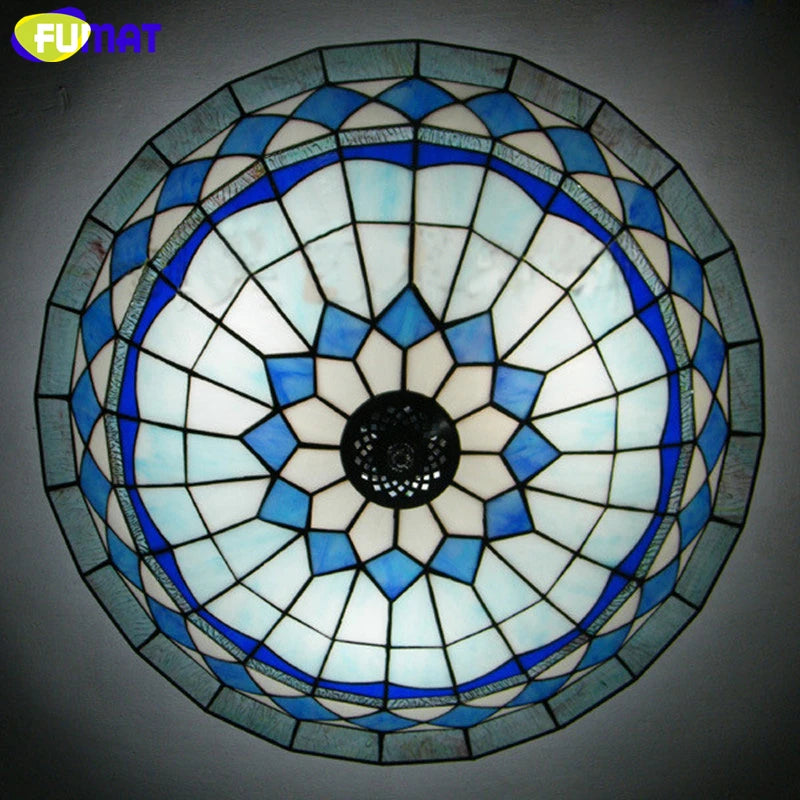 Tiffany Style Mediterranean 16 Inches Ceiling Lamp Stained Glass MC021107