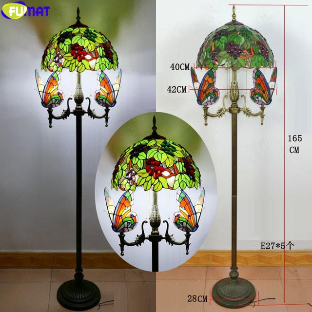 Tiffany Parrot Butterfly Floor Lamp 16 Inches Stained Glass PBF021719