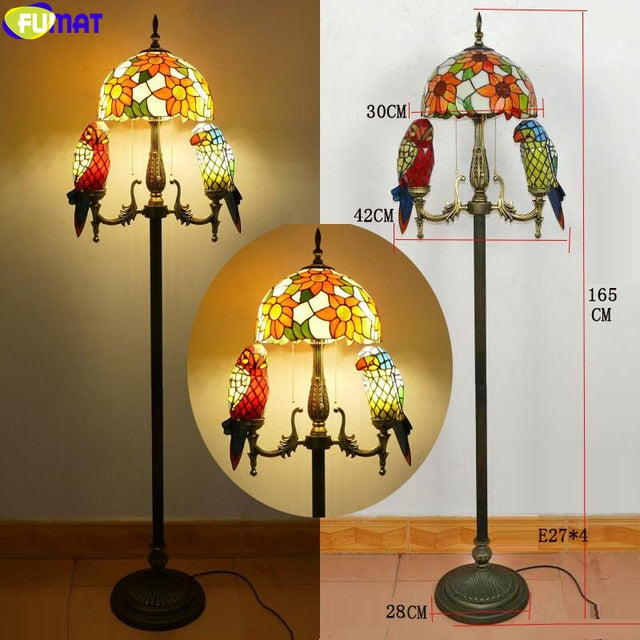 Tiffany Parrot Butterfly Floor Lamp 16 Inches Stained Glass PBF021719