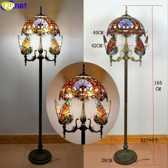 Tiffany Parrot Butterfly Floor Lamp 16 Inches Stained Glass PBF021719