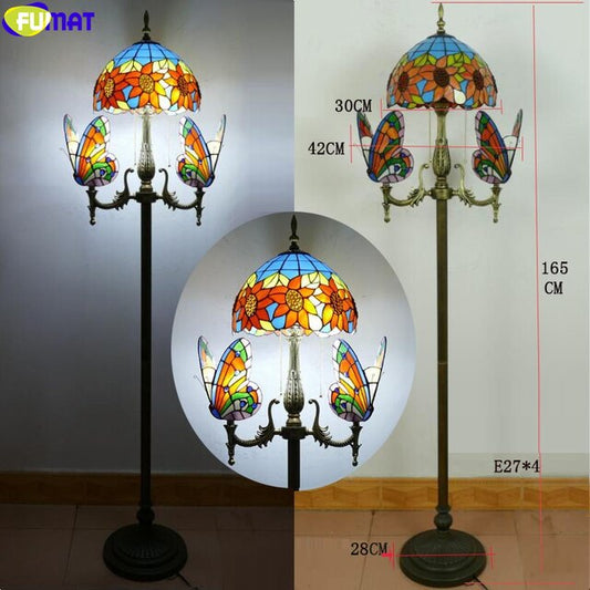 Tiffany Parrot Butterfly Floor Lamp 16 Inches Stained Glass PBF021719