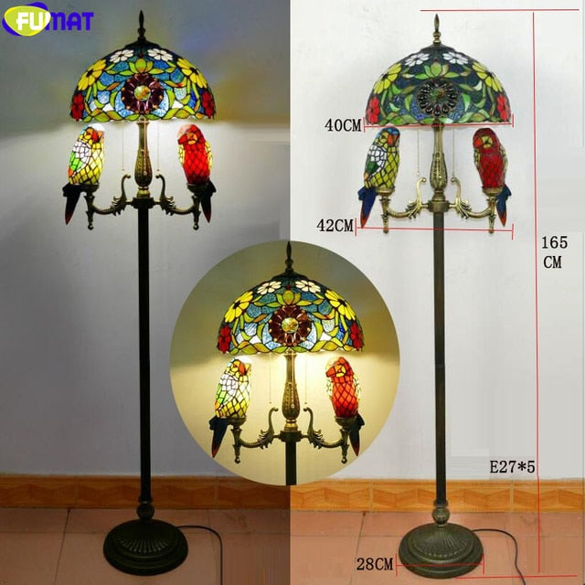 Tiffany Parrot Butterfly Floor Lamp 16 Inches Stained Glass PBF021719