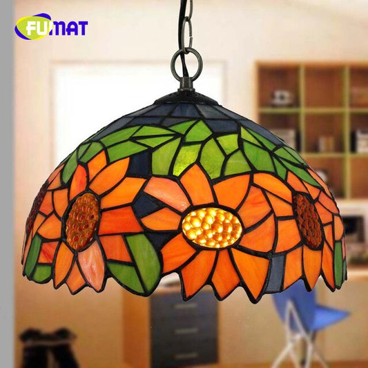 FUMAT Tiffany Style Rose 12 Inches Ceiling Lamp Stained Glass RC020920