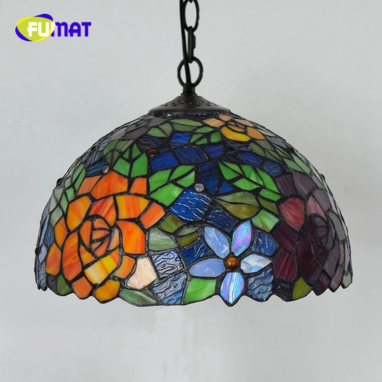 FUMAT Tiffany Style Rose 12 Inches Ceiling Lamp Stained Glass RC020920